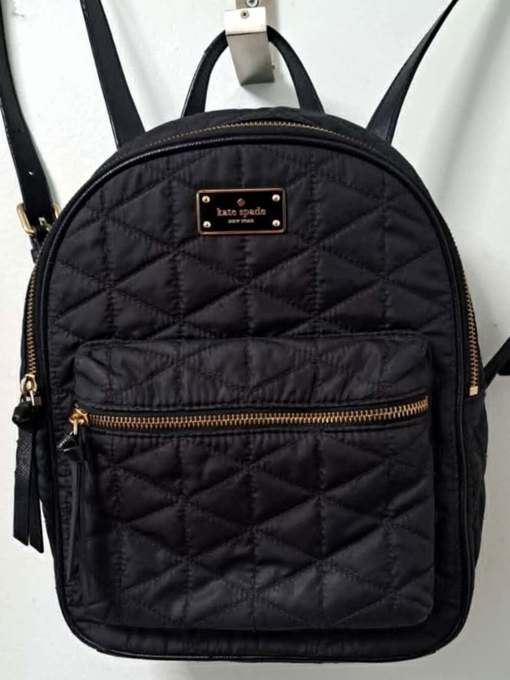 Authentic Kate Spade Quilted Small Bradley Nylon Backpack Gorgeous Black & Gold